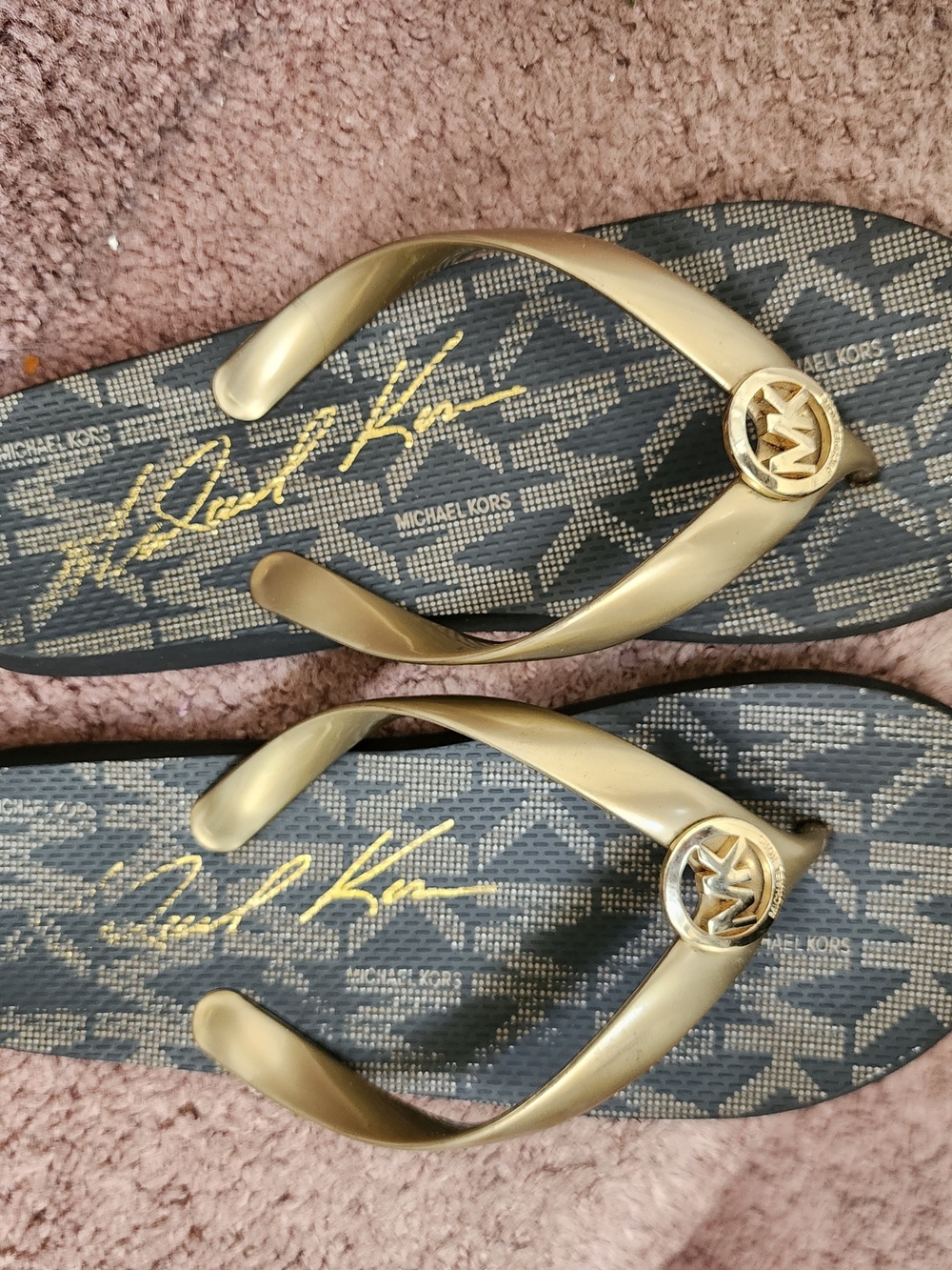 Michael Kors Gold Logo Flip Flops